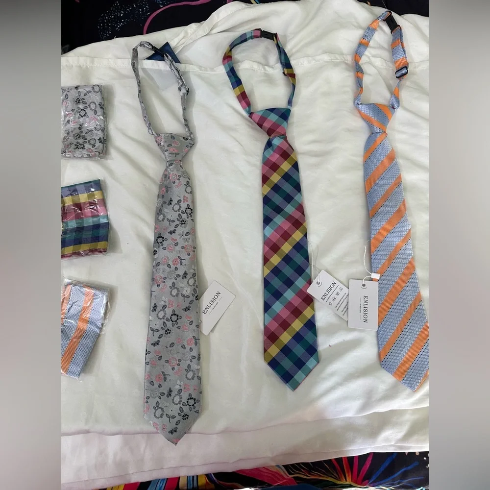 Kids Pre-Tied Tie and Pocket Square Set - Pink, Orange, Multicolor Plaid